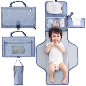 Cambiador de pañales portátil, cambiador de viaje desmontable con bolsa enfriadora de biberones, cambiador de bebé con Reversible