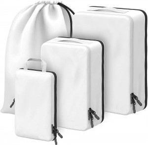 Dostawca kolacji dostosowany do indywidualnych potrzeb RPET 4-częściowy wodoodporny zestaw organizatorów podróży, kompresyjne kostki do pakowania z uchwytem na zawieszkę bagażową