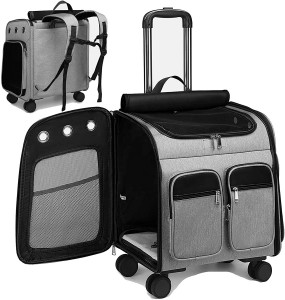 Roda transportadora de viagem para animais de estimação, removível, aprovada pela companhia aérea, carrinho de viagem, mochila para animais de estimação, cães pequenos, gatos, filhotes