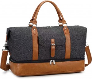 Canvas Travel Duffel Bag Overnight Weekender Bag Bære skuldertaske med sko rum