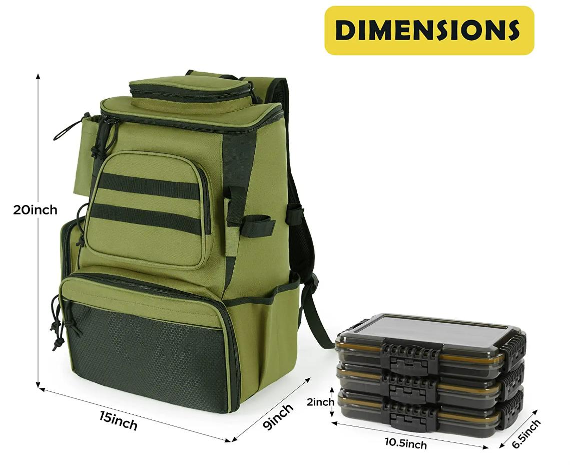 Fishing Backpack Tackle Boxes Waterproof Large Storage Fishing Tackle Bag  with Trays Included for Fishing with