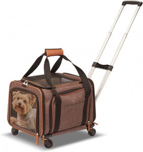 Logotipo de diseño personalizado, transportador de mascotas aprobado por aerolínea con ruedas para gatos, perros, gatitos y cachorros