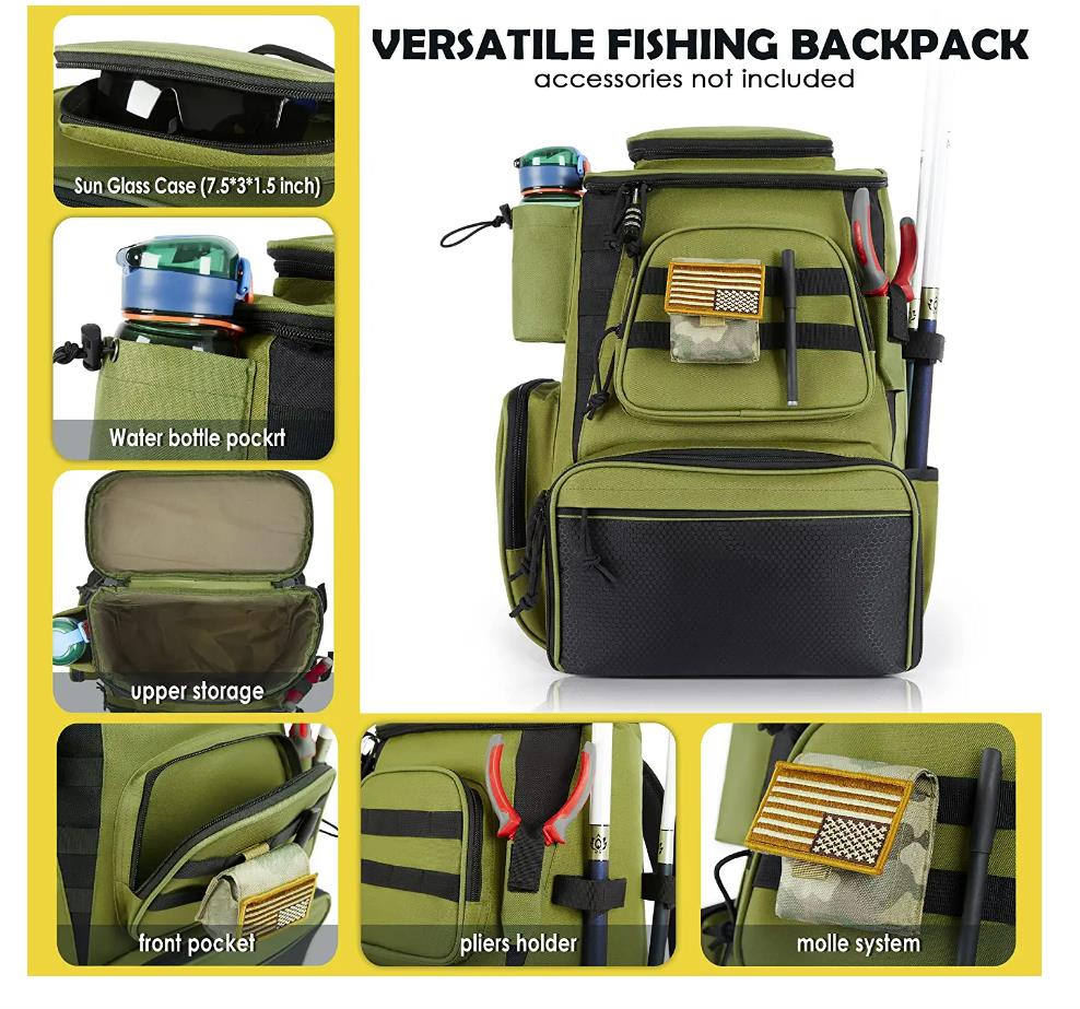 BFYDOAA Men Fishing Tackle Backpack Storage Bag,Large Fishing Tackle  Storage Box Bag,Water-Resistant Fishing Backpack with Rod Holder,Backpack  for