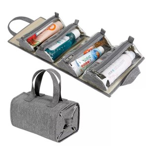 Højkvalitets rejsetoilettaske Hængende roll-up makeuptaske toiletartikler rejsearrangør til kvinder 4 aftagelige opbevaringstasker